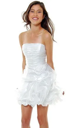 CLEARANCE - Metallic Organza Short Bubble Strapless Ruched Dress (Size XS)