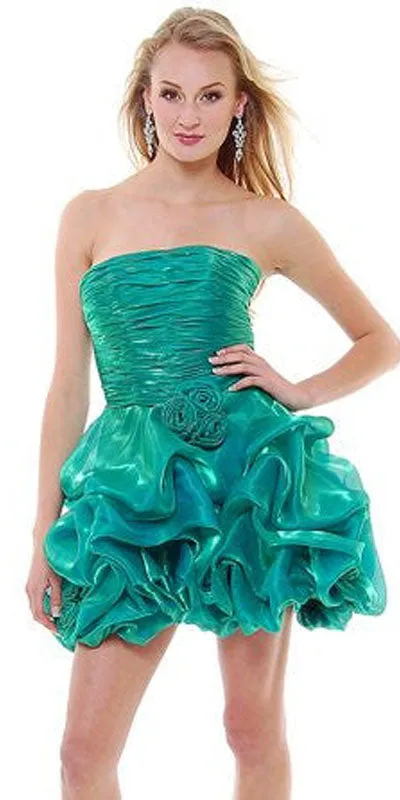 CLEARANCE - Metallic Organza Short Bubble Strapless Ruched Dress (Size XS)