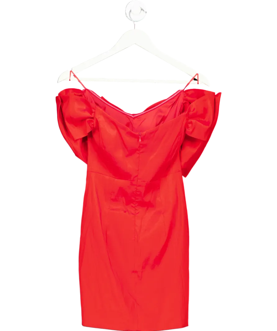 Cocktail Glam Red Bardot Bow Mini Dress UK 8