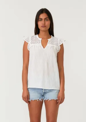 Cotton Eyelet Cap Sleeve V Neck Top