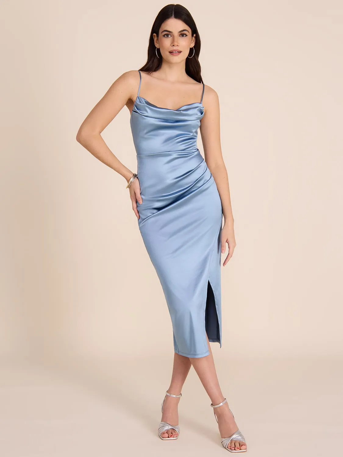 Cowl Neck Satin Sheath Dress