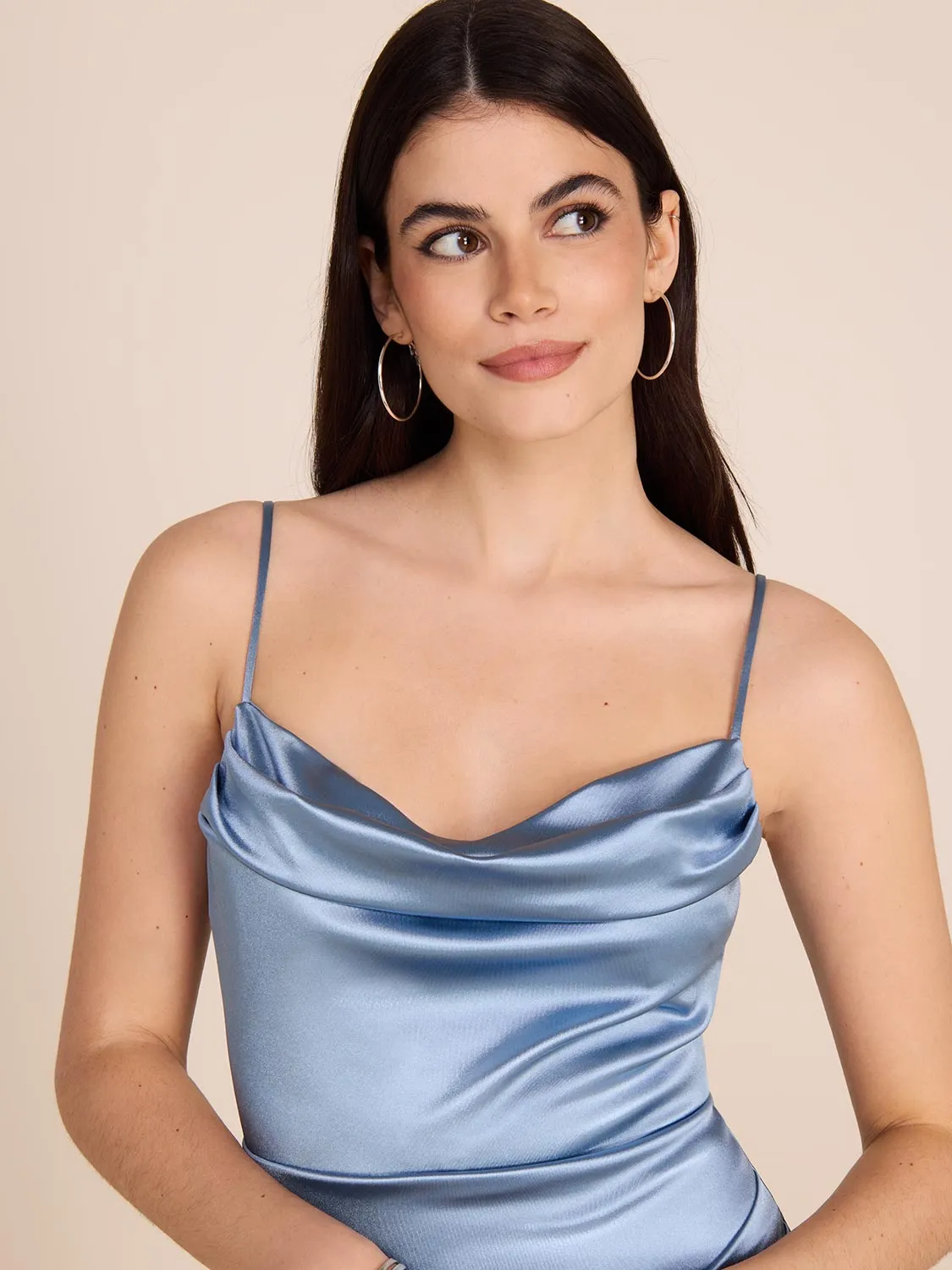 Cowl Neck Satin Sheath Dress