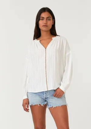 Crochet Trim Long Sleeve V Neck Blouse
