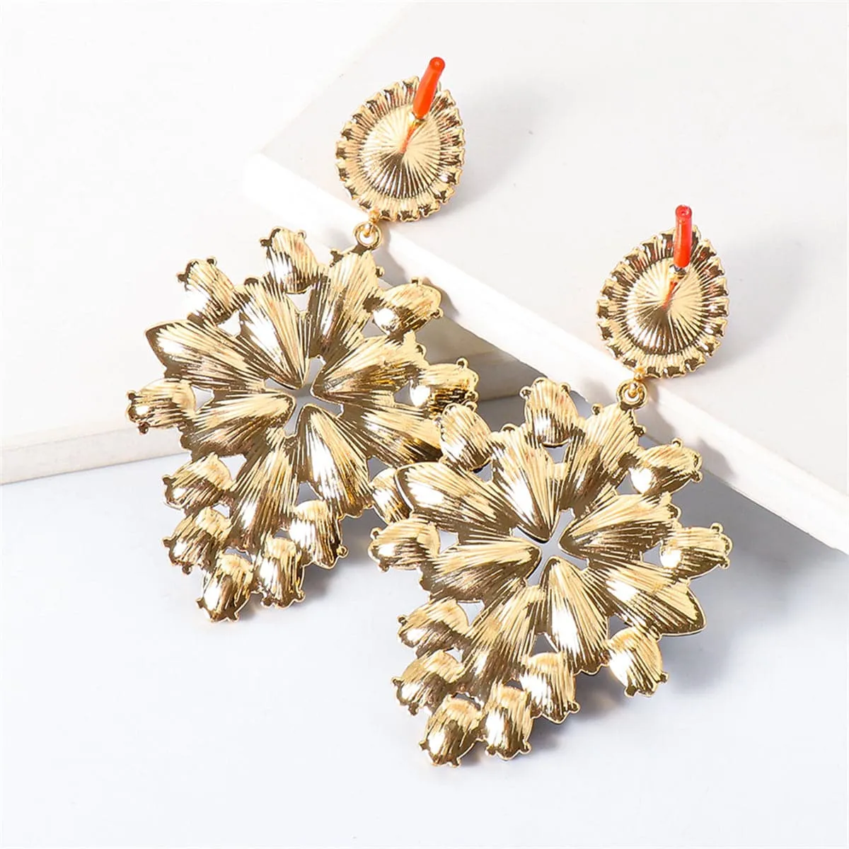 Cubic Zirconia & Red Crystal Marquise-Cut Cluster Drop Earrings