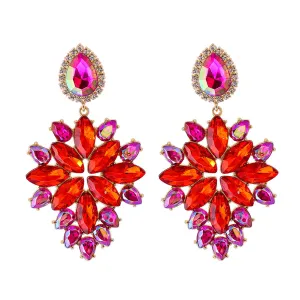 Cubic Zirconia & Red Crystal Marquise-Cut Cluster Drop Earrings