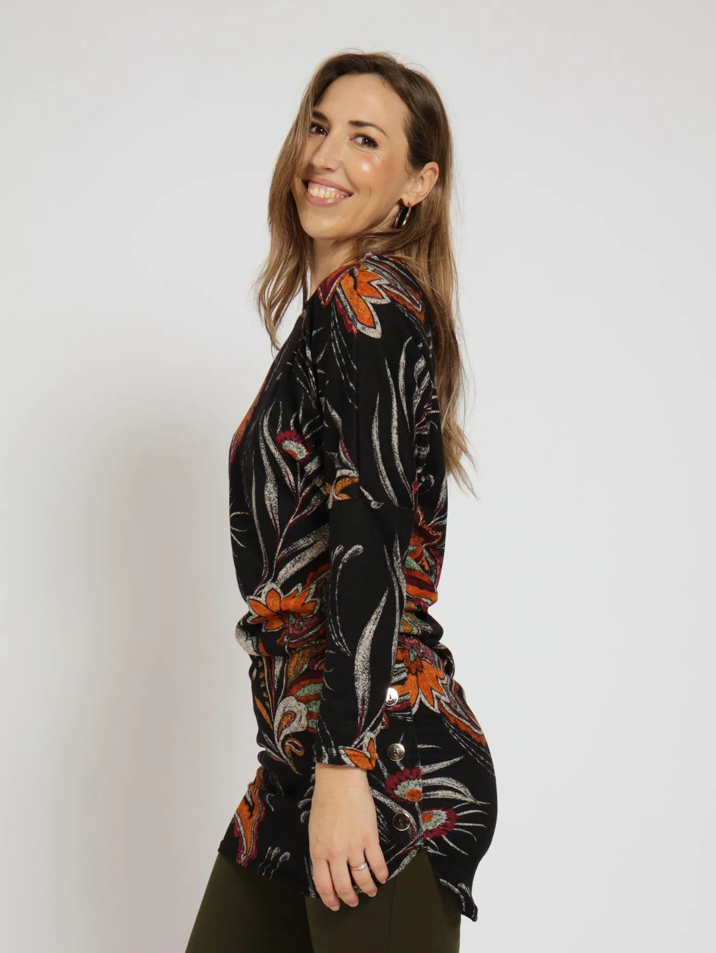 Cut & Sew Tunic Dress With Buttons - Fatigue
