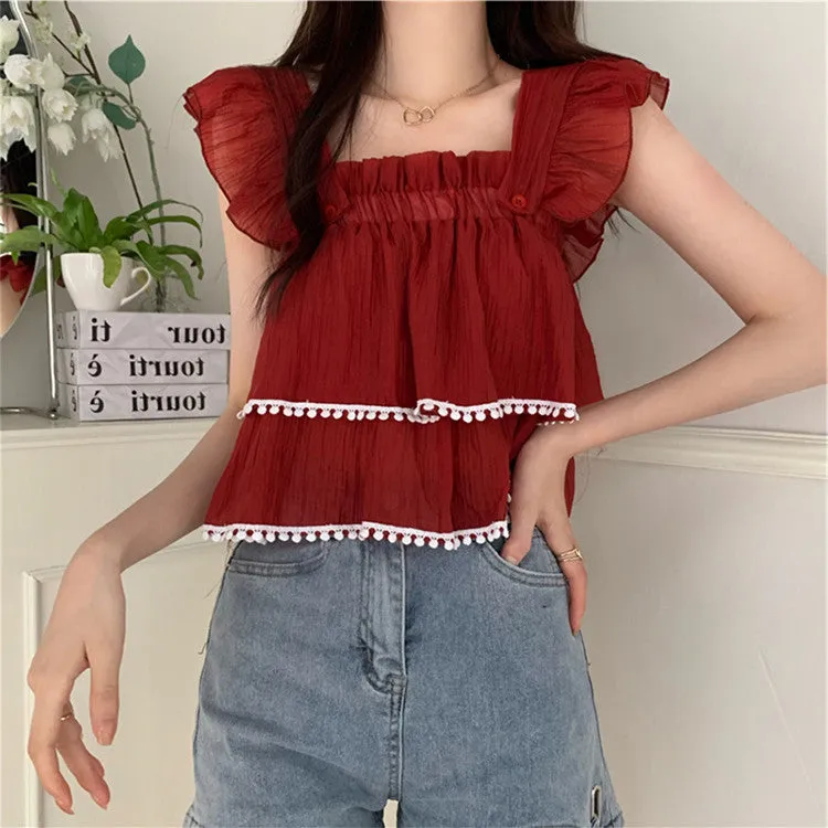 Cute top   denim shorts two-piece set  UB98305