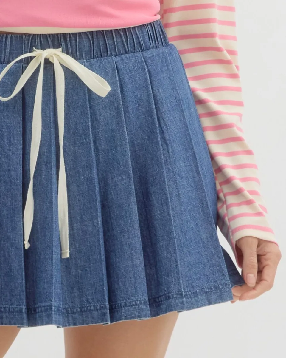 Denim Pull On Skort in Dark Denim