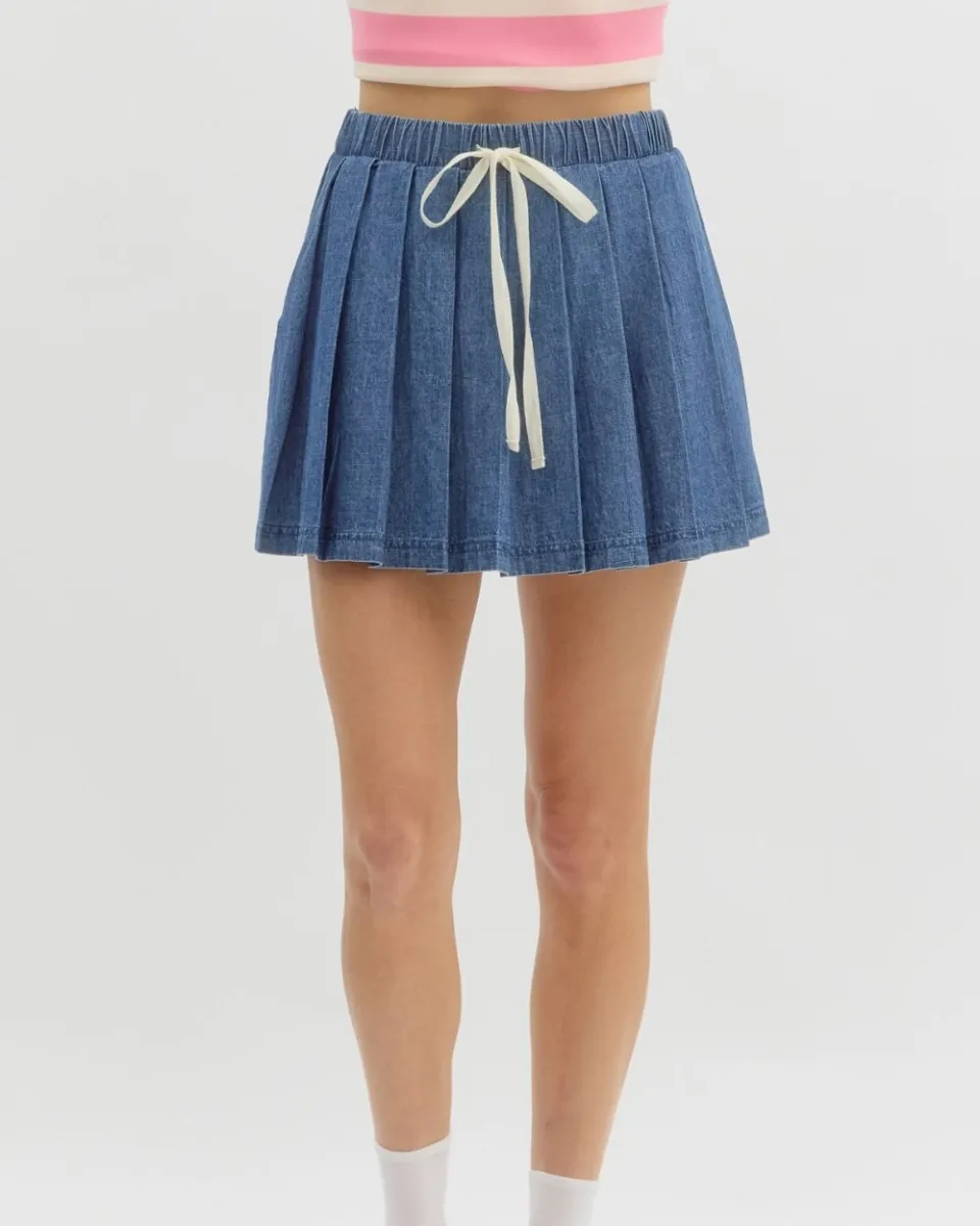 Denim Pull On Skort in Dark Denim