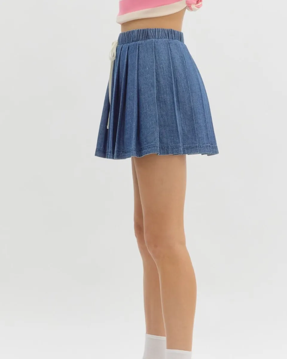 Denim Pull On Skort in Dark Denim