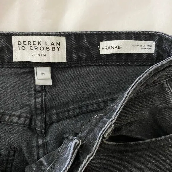 Derek Lam 10 Crosby Frankie Jeans Size 26 Gray Black Split Hem Straight Designer