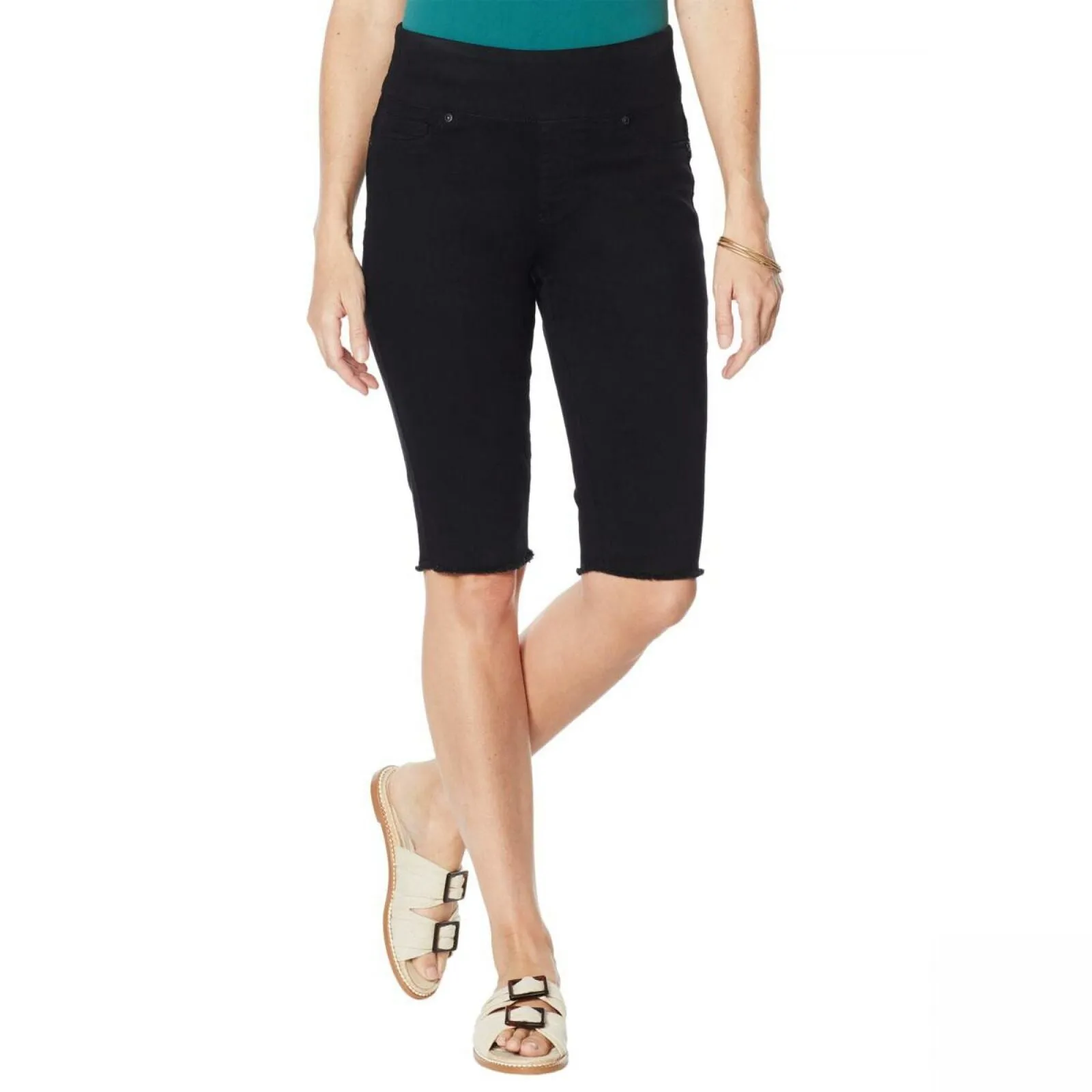 DG2 by Diane Gilman Pull On Bermuda Shorts Black Petite XS