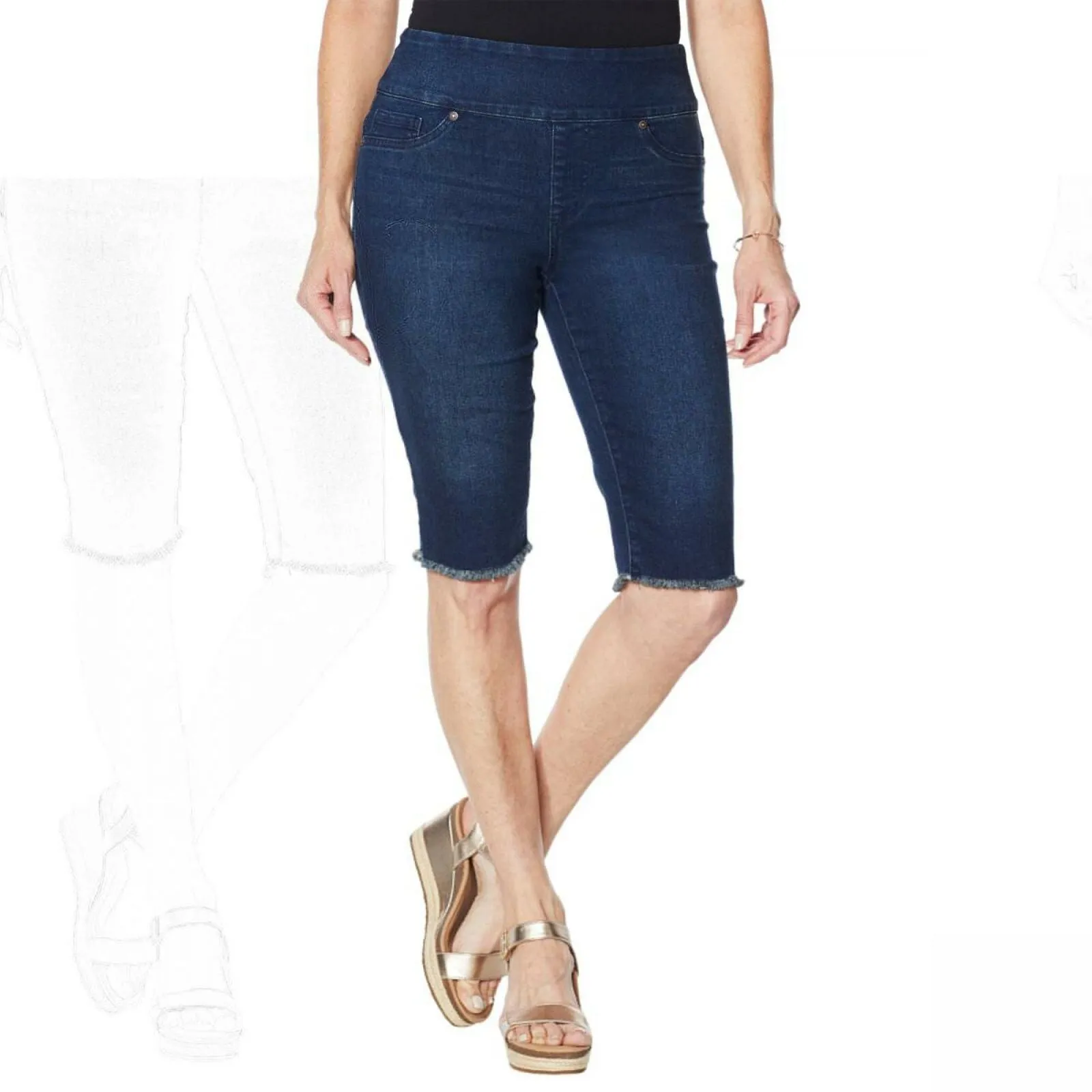 DG2 by Diane Gilman Women's Classic Stretch Pull-On Bermuda Shorts Indigo Large