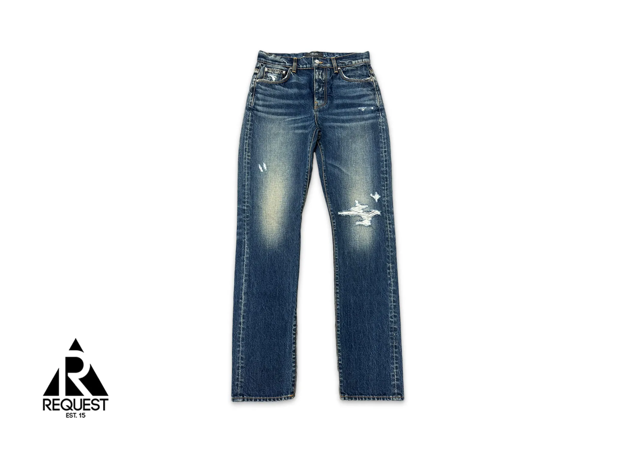 Distressed Straight Leg Relaxed Jeans “Medium Indigo"