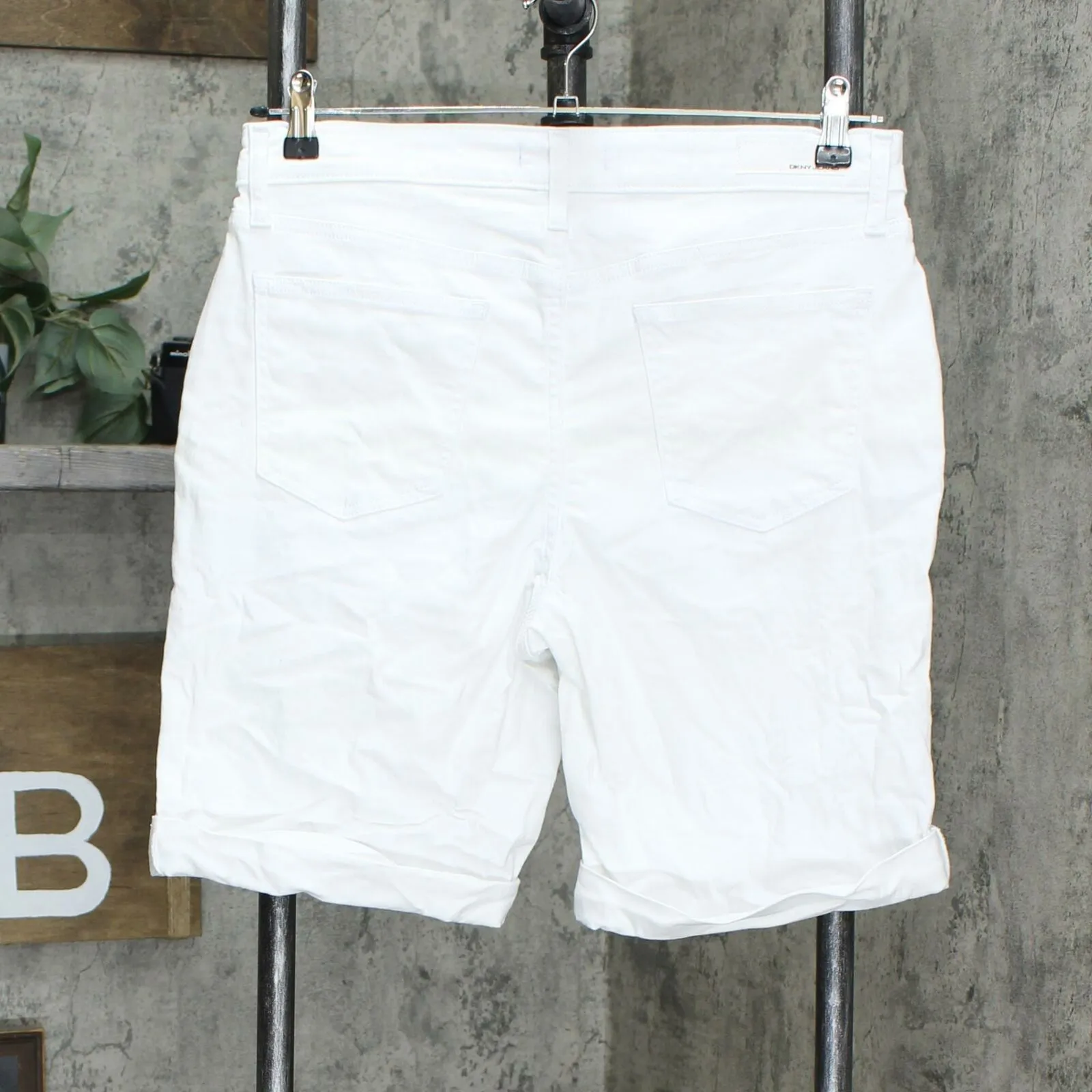 DKNY Jeans Women's Roll Cuff Denim Bermuda Shorts. 1386501 White 12