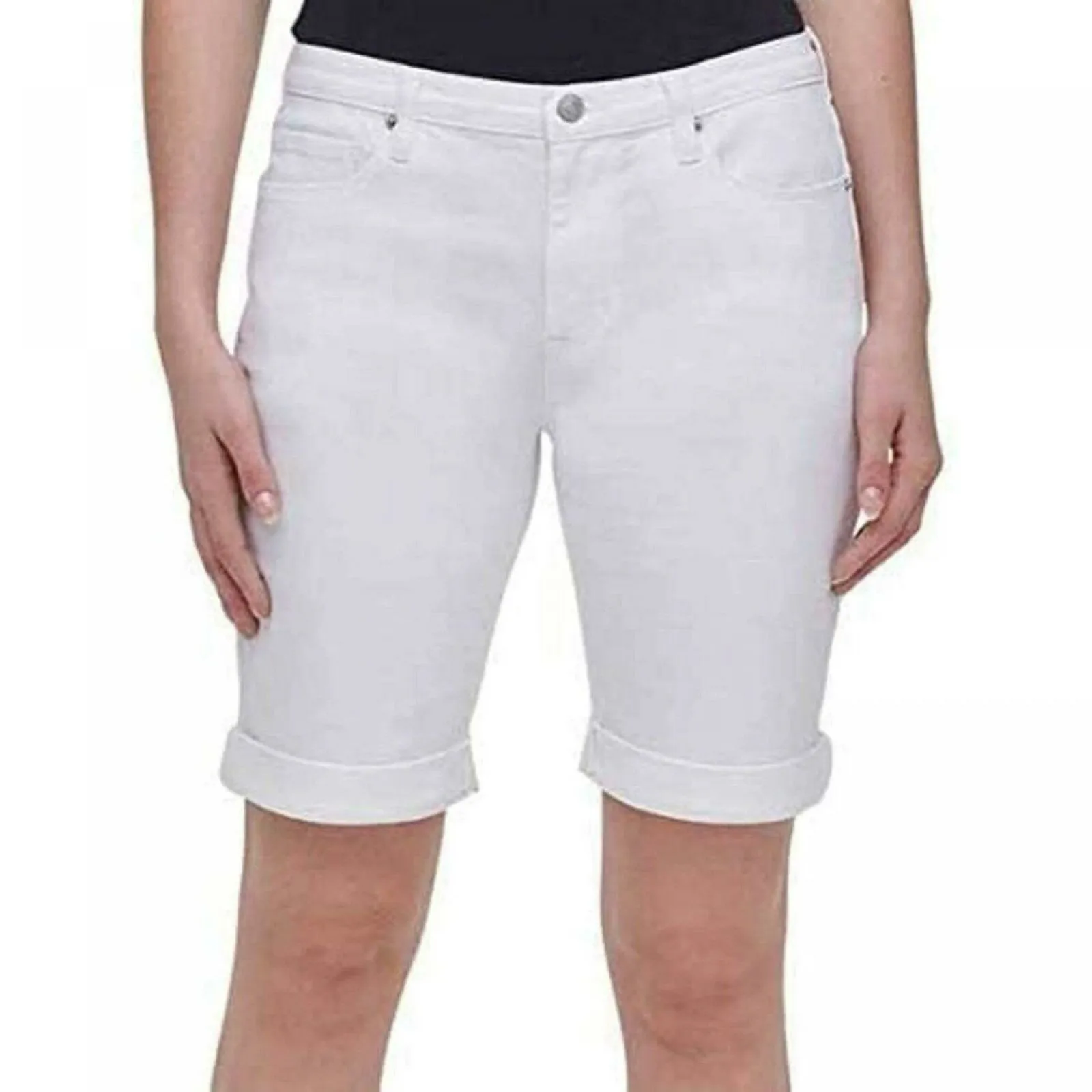DKNY Jeans Women's Roll Cuff Denim Bermuda Shorts. 1386501 White 12