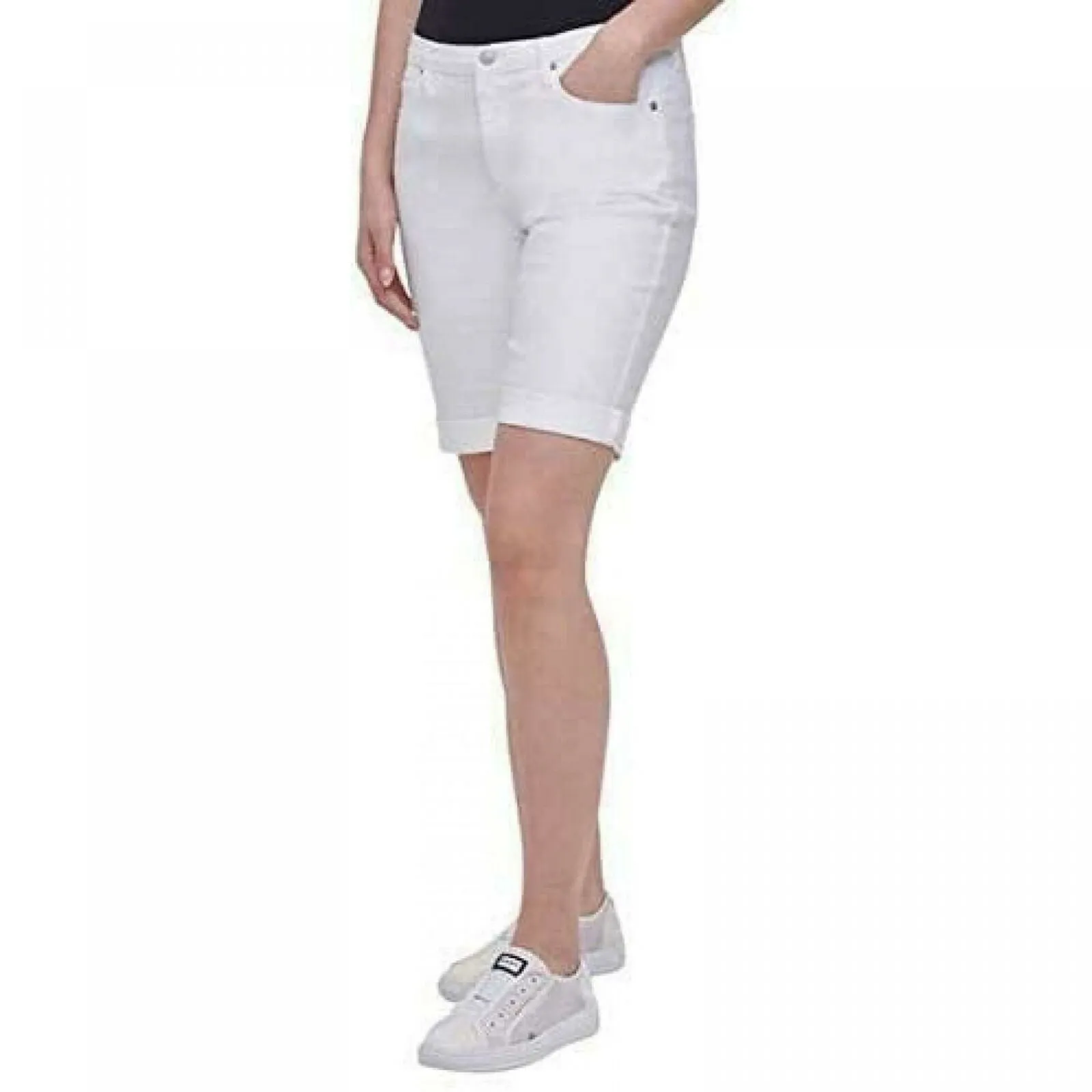 DKNY Jeans Women's Roll Cuff Denim Bermuda Shorts. 1386501 White 12