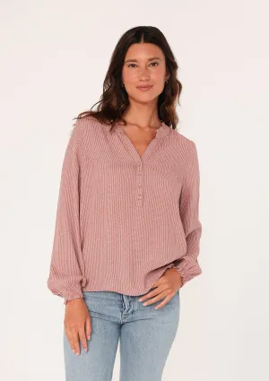 Dotted Long Sleeve Ruffle Neck Blouse