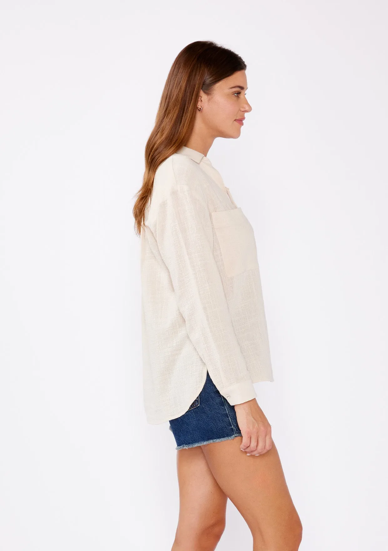 Drop Shoulder Lace-Up Textured Cotton Top
