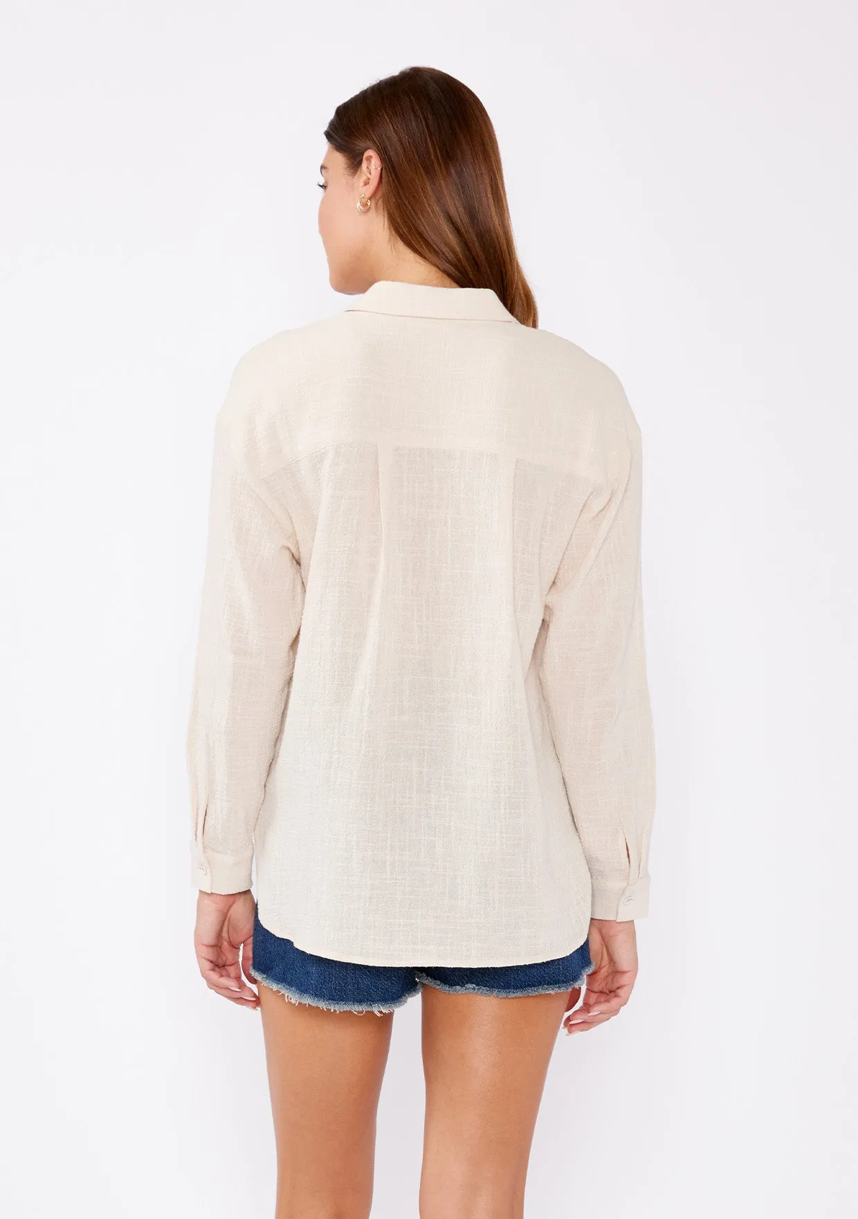 Drop Shoulder Lace-Up Textured Cotton Top