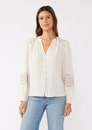 Embroidered Button-Down Split Neck Blouse
