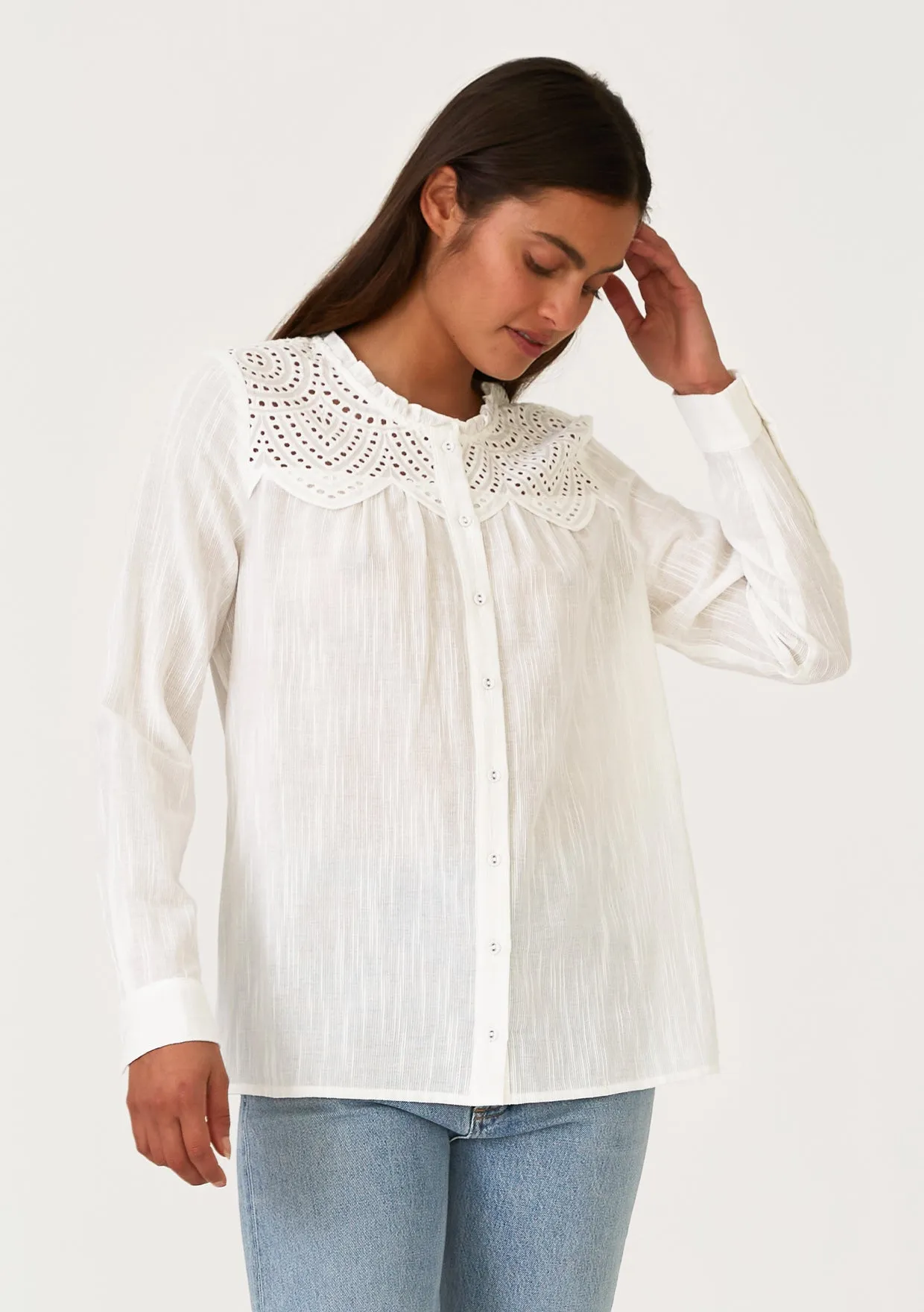 Embroidered Long Sleeve Button Down Blouse