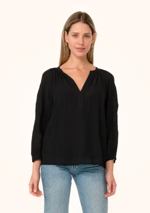 Embroidered Long Sleeve Split V Neck Blouse