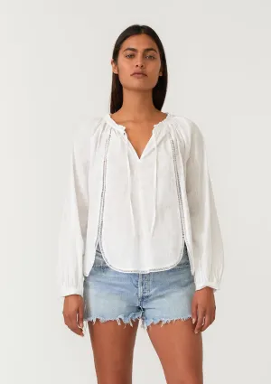 Embroidered Long Sleeve Tie Neck Blouse
