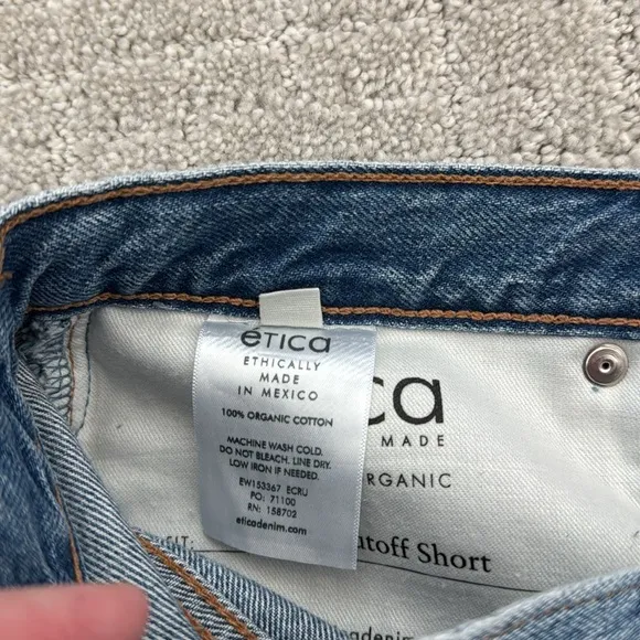 Etica “Skylar High-Rise Cutoff” Jean Shorts raw hem edge distressed denim