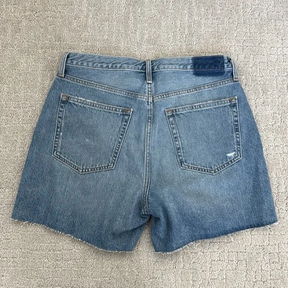 Etica “Skylar High-Rise Cutoff” Jean Shorts raw hem edge distressed denim