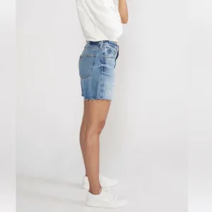 Etica “Skylar High-Rise Cutoff” Jean Shorts raw hem edge distressed denim