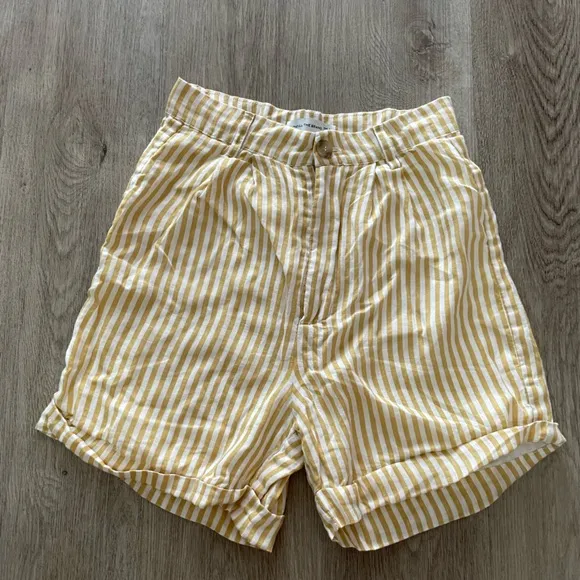 faithful the brand yellow stripe high waist bermuda long mom shorts size small