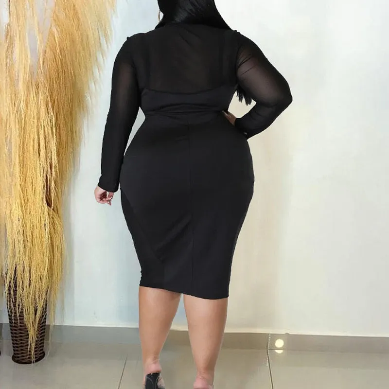 Fashion Shirt Collar Zipper Long Sleeve Dress