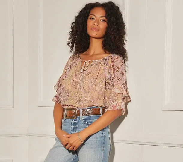 Fifteen Twenty Short Sleeve Ruffle Top - Print