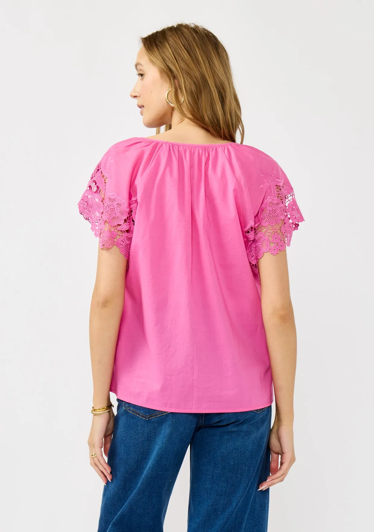 Floral Embroidered V-Neck Lace Cutout Top