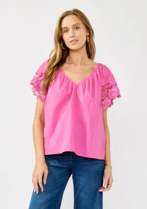 Floral Embroidered V-Neck Lace Cutout Top