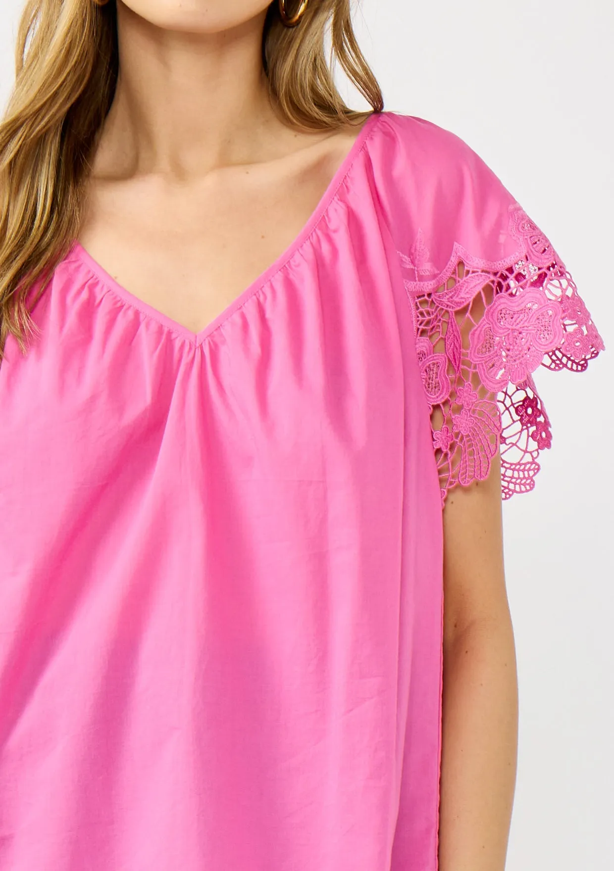 Floral Embroidered V-Neck Lace Cutout Top