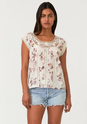 Floral Lace Trim Scoop Neck Boxy Top