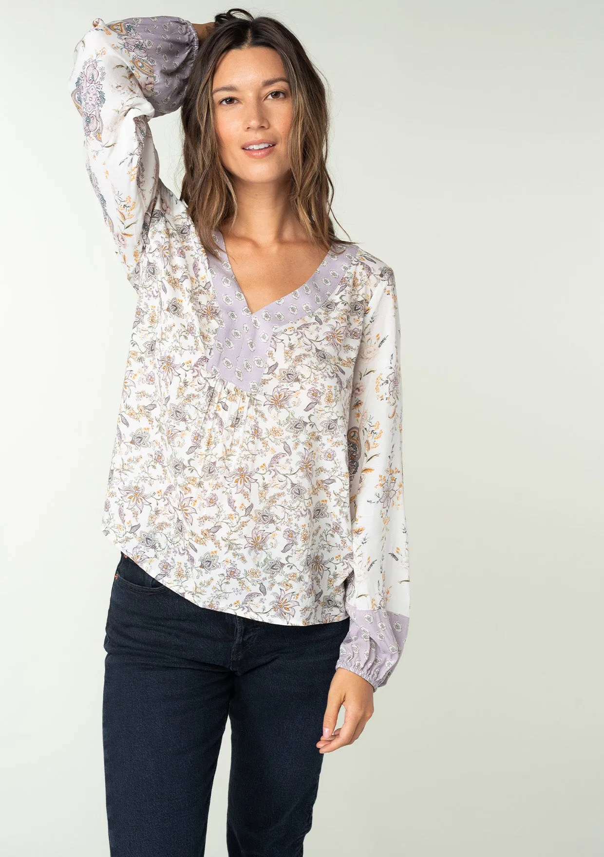 Floral Long Sleeve V Neck Blouse