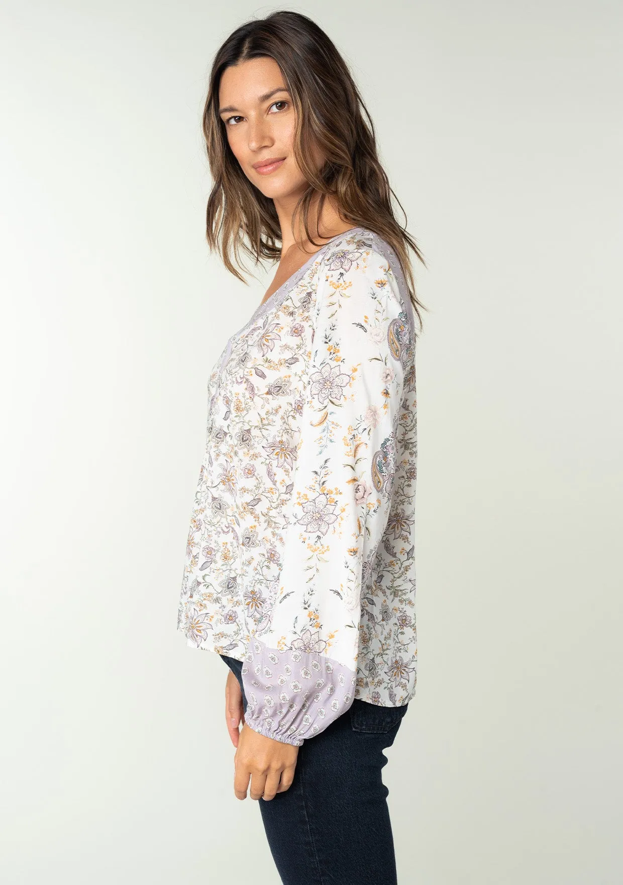 Floral Long Sleeve V Neck Blouse