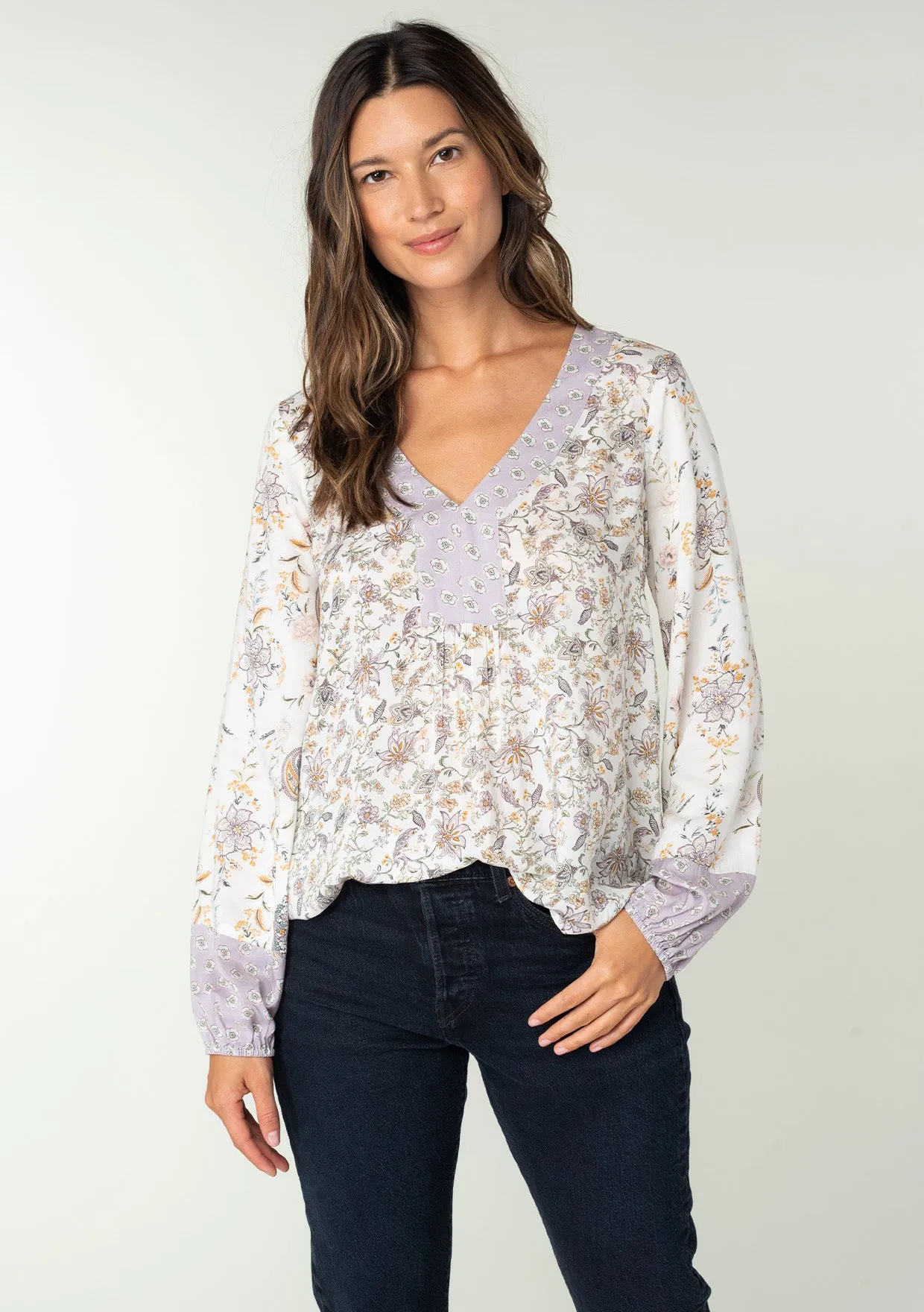 Floral Long Sleeve V Neck Blouse