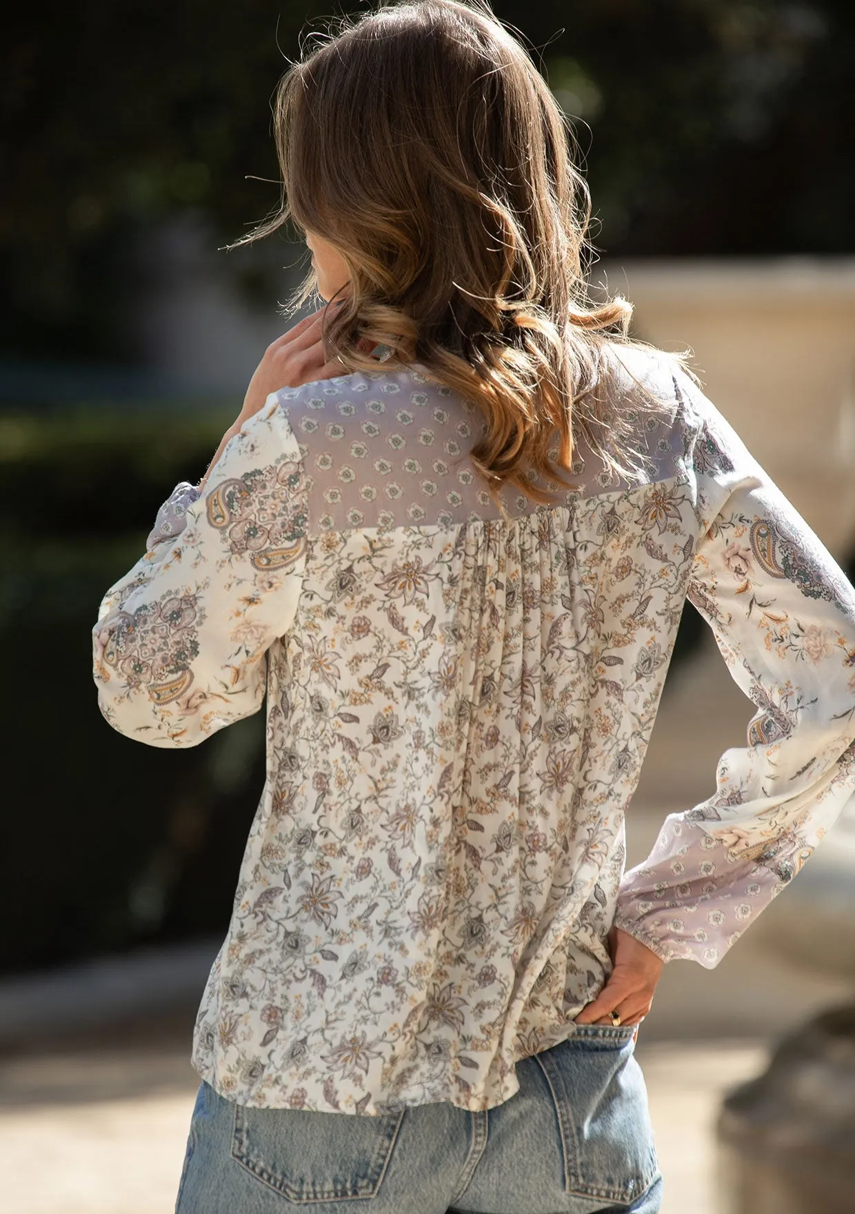 Floral Long Sleeve V Neck Blouse