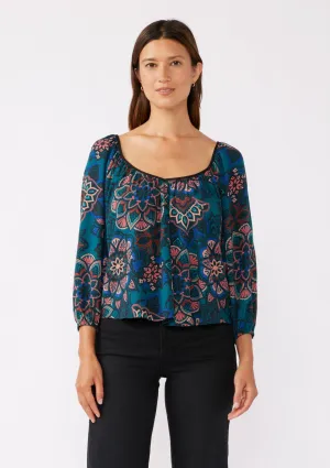 Floral Raglan V-Neck Back-Tie Blouse