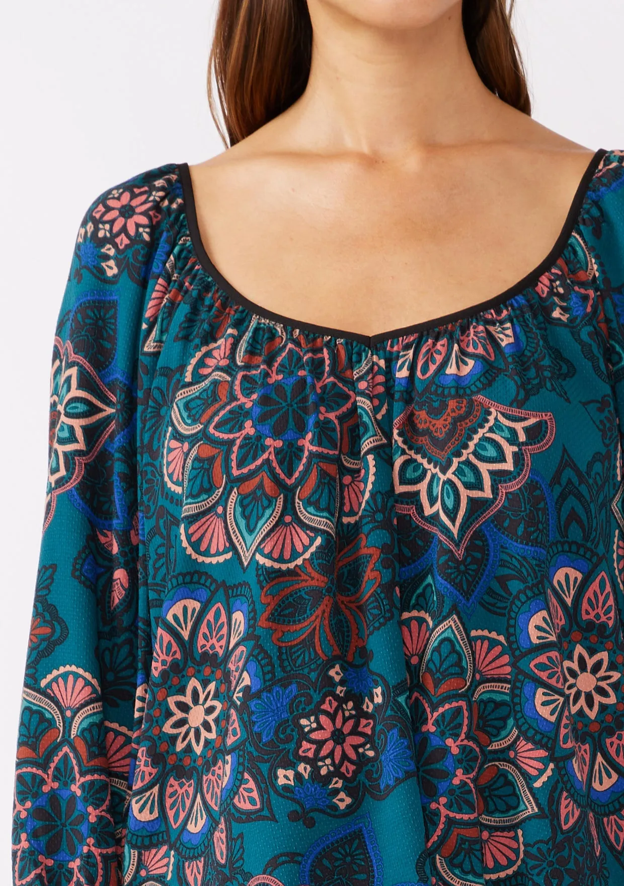 Floral Raglan V-Neck Back-Tie Blouse