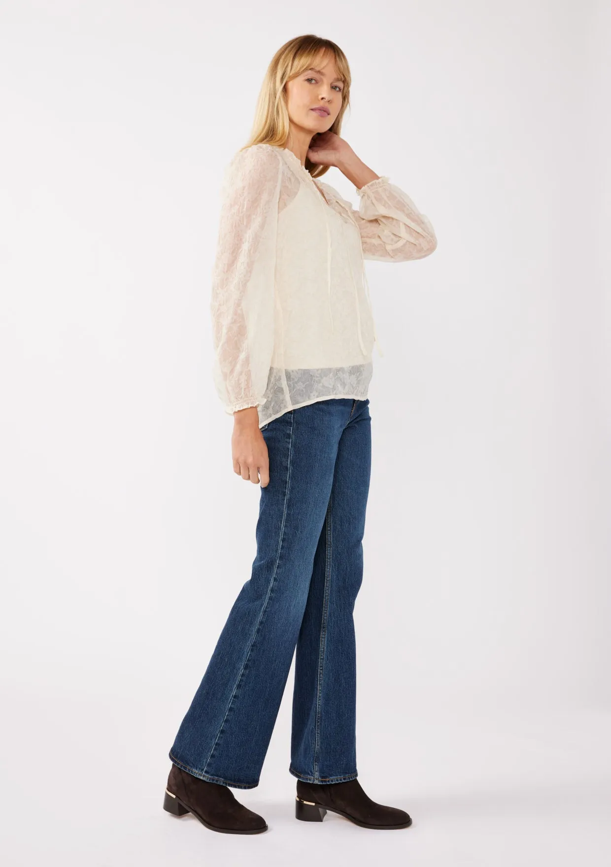Floral Sheer Chiffon Tie Neck Blouse