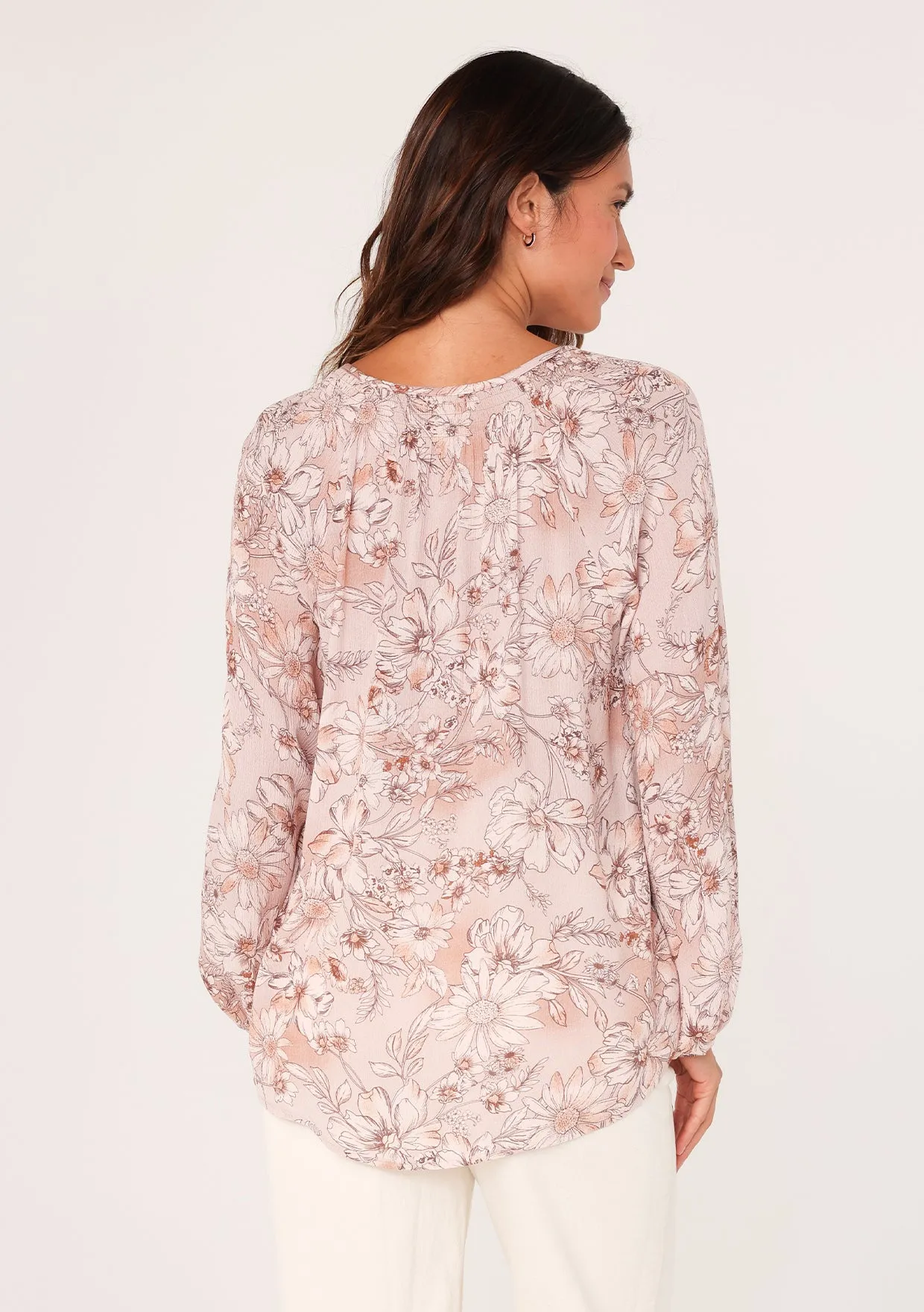 Floral Tassel Tie Neck Long Sleeve Blouse
