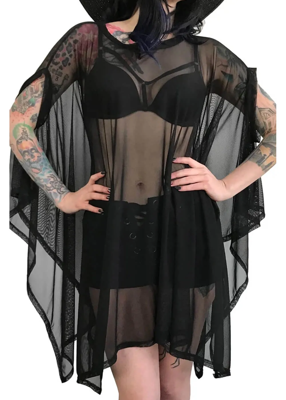 Foxblood Mesh Rhiannon Flowing Tunic Top Zwart