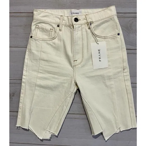 Frame  High Waist Jagged Hem Denim Bermuda Shorts