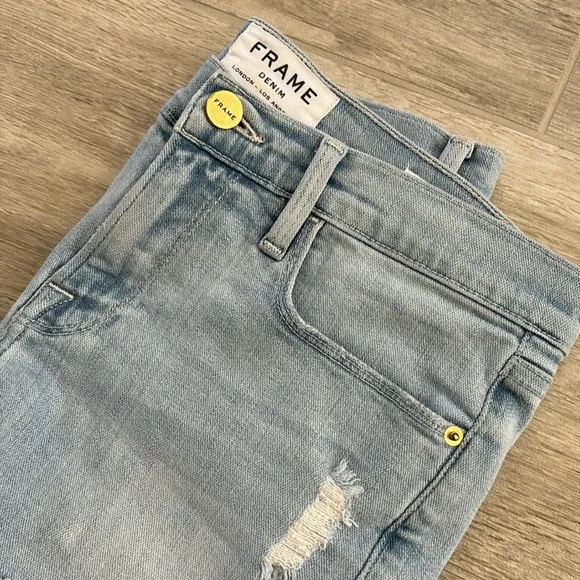 Frame Le Cutoff Light Wash Distressed Blue Denim Jean Shorts Size 25