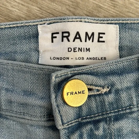 Frame Le Cutoff Light Wash Distressed Blue Denim Jean Shorts Size 25